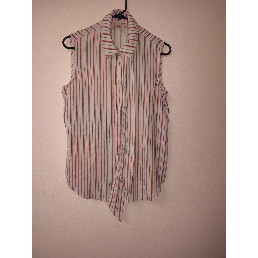 Philosophy Republic Clothing Womens Red Blue Striped Tie Front Sleeveless Blouse